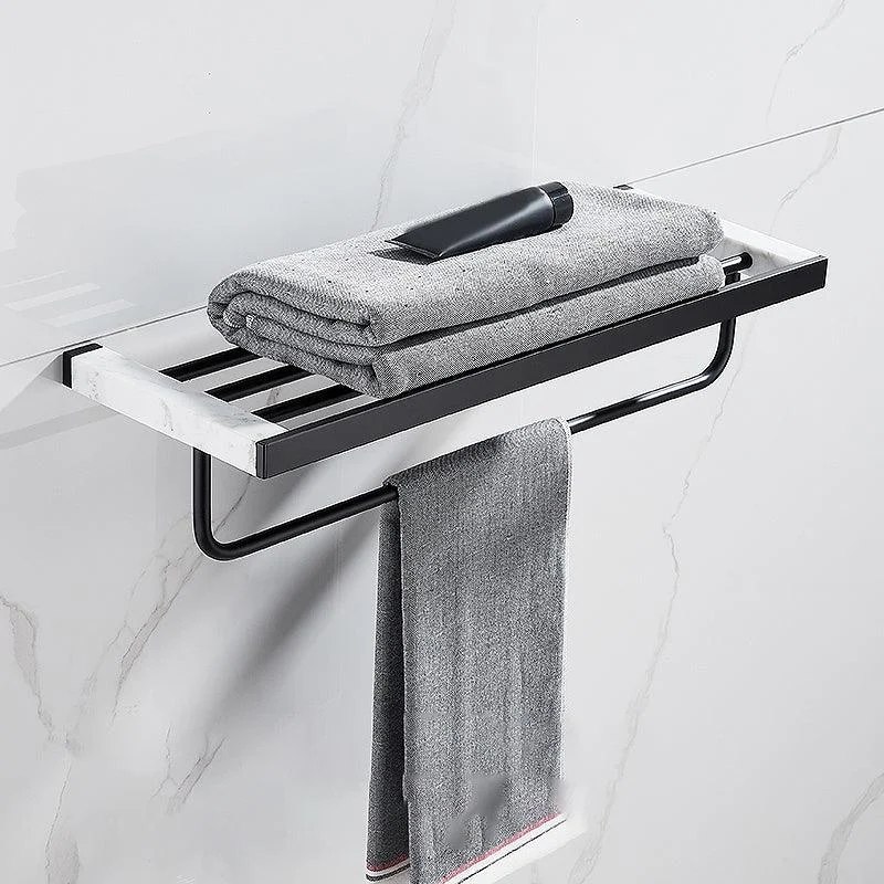 Matte Black Bathroom Accessory Set in Metal & Marble with Bath Shelf/Towel Bar -Bathlova