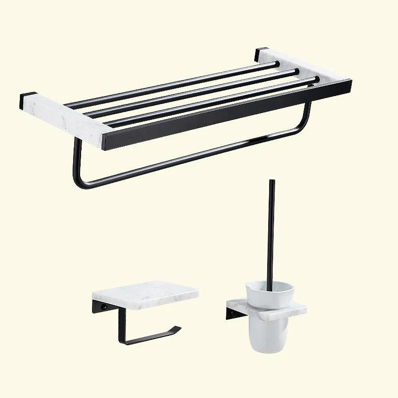 Matte Black Bathroom Accessory Set in Metal & Marble with Bath Shelf/Towel Bar -Bathlova