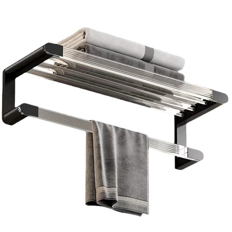 Matte Black Bathroom Hardware Set Metal & Acrylic Bath Shelf/Towel Bar/Robe Hooks -Bathlova