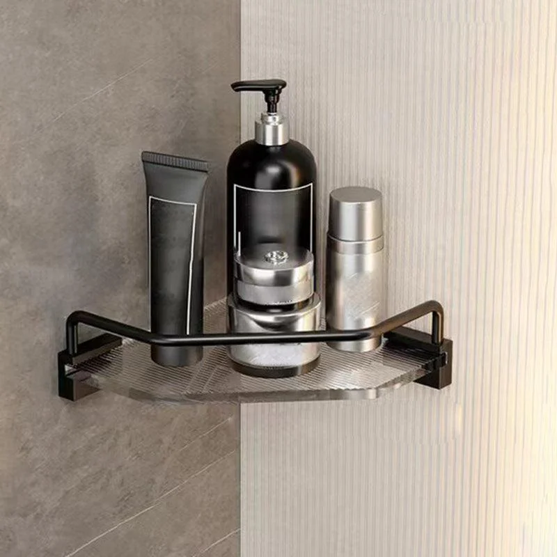 Matte Black Bathroom Hardware Set Metal & Acrylic Bath Shelf/Towel Bar/Robe Hooks -Bathlova