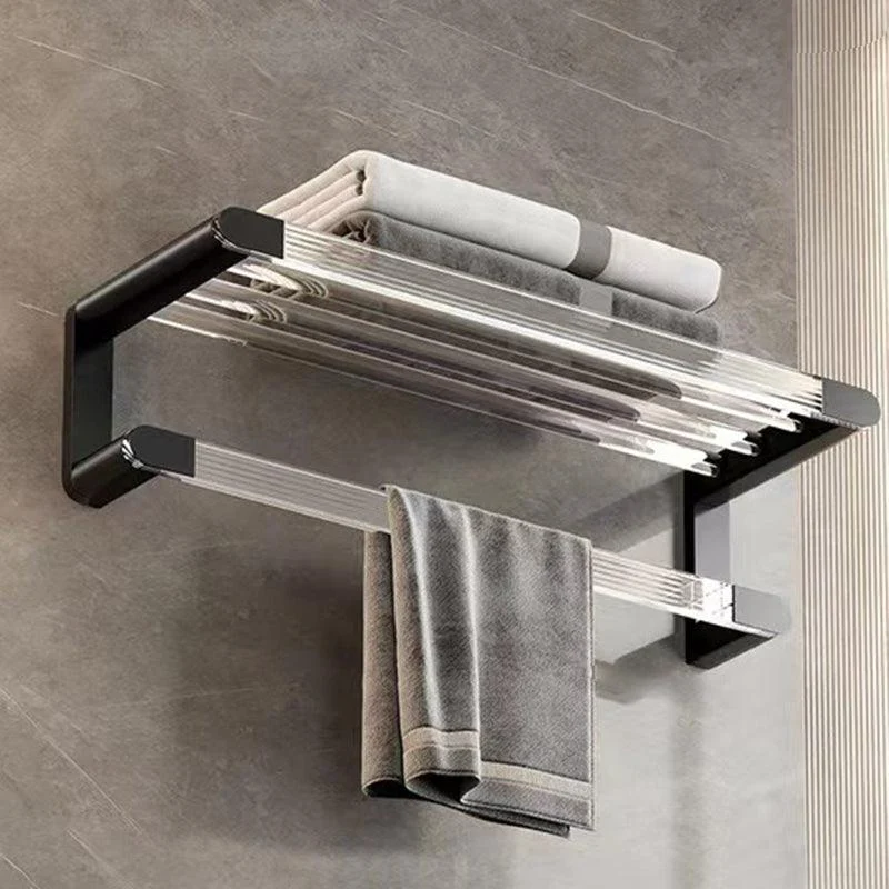 Matte Black Bathroom Hardware Set Metal & Acrylic Bath Shelf/Towel Bar/Robe Hooks -Bathlova