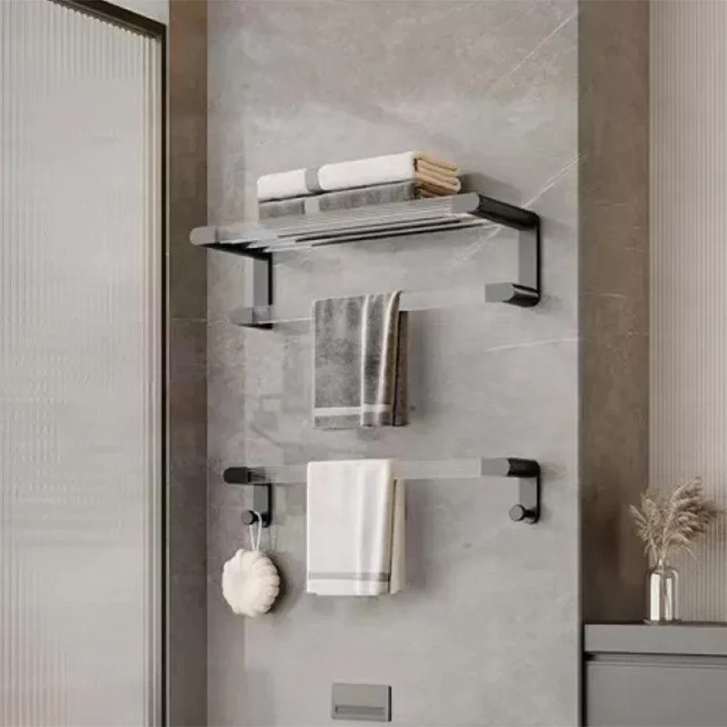 Matte Black Bathroom Hardware Set Metal & Acrylic Bath Shelf/Towel Bar/Robe Hooks -Bathlova