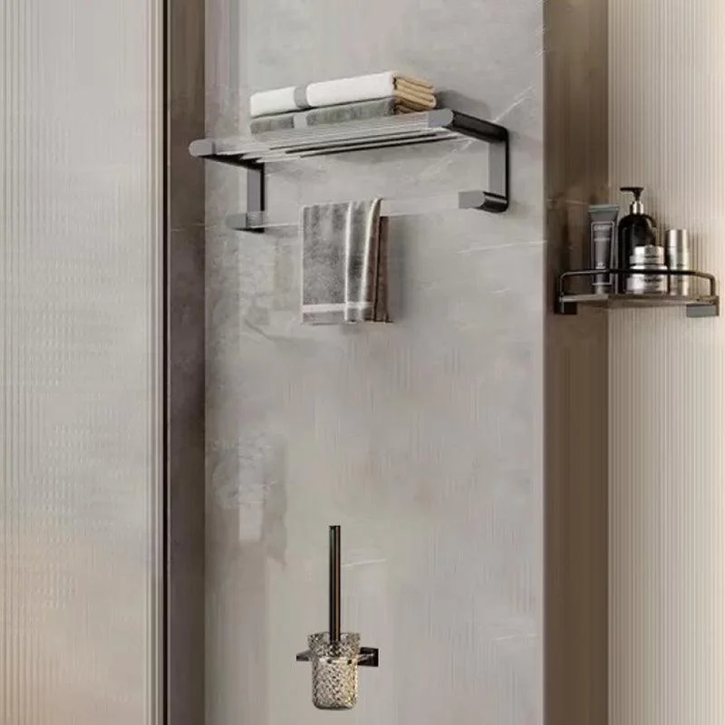 Matte Black Bathroom Hardware Set Metal & Acrylic Bath Shelf/Towel Bar/Robe Hooks -Bathlova