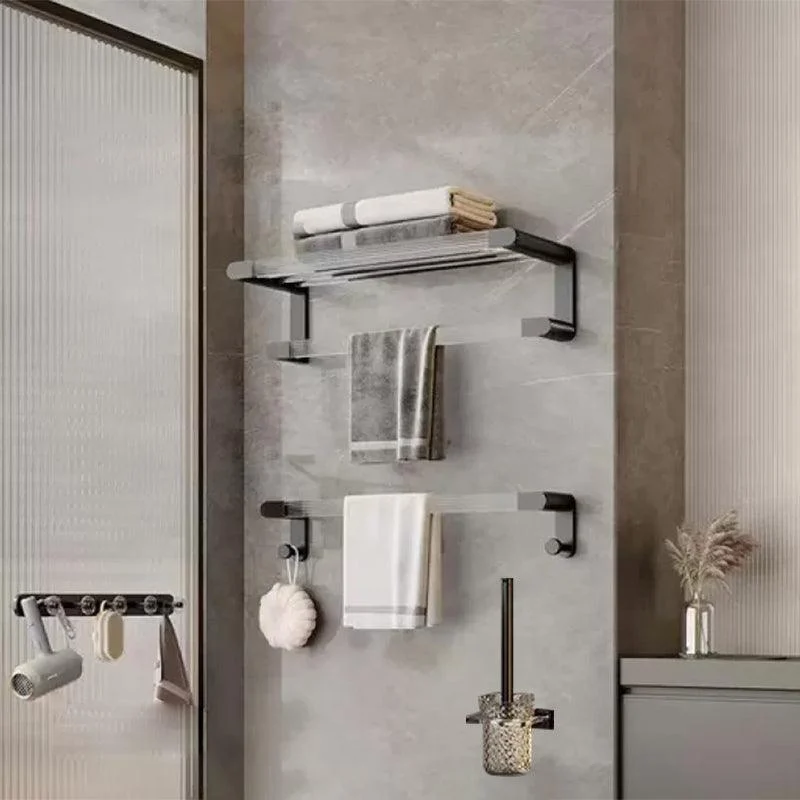 Matte Black Bathroom Hardware Set Metal & Acrylic Bath Shelf/Towel Bar/Robe Hooks -Bathlova