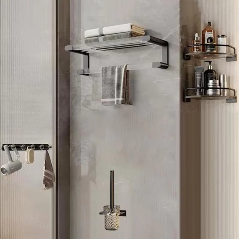 Matte Black Bathroom Hardware Set Metal & Acrylic Bath Shelf/Towel Bar/Robe Hooks -Bathlova