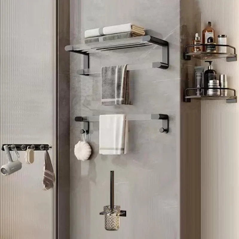 Matte Black Bathroom Hardware Set Metal & Acrylic Bath Shelf/Towel Bar/Robe Hooks -Bathlova