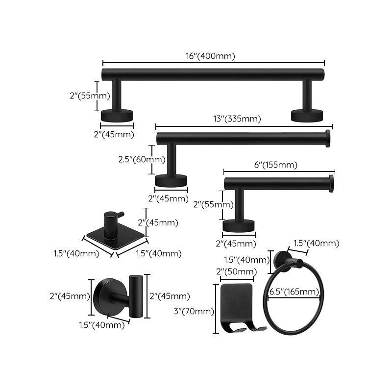 Matte Black Bathroom Hardware Set Stainless Steel Towel Bar/Paper Holder/Robe Hooks -Bathlova