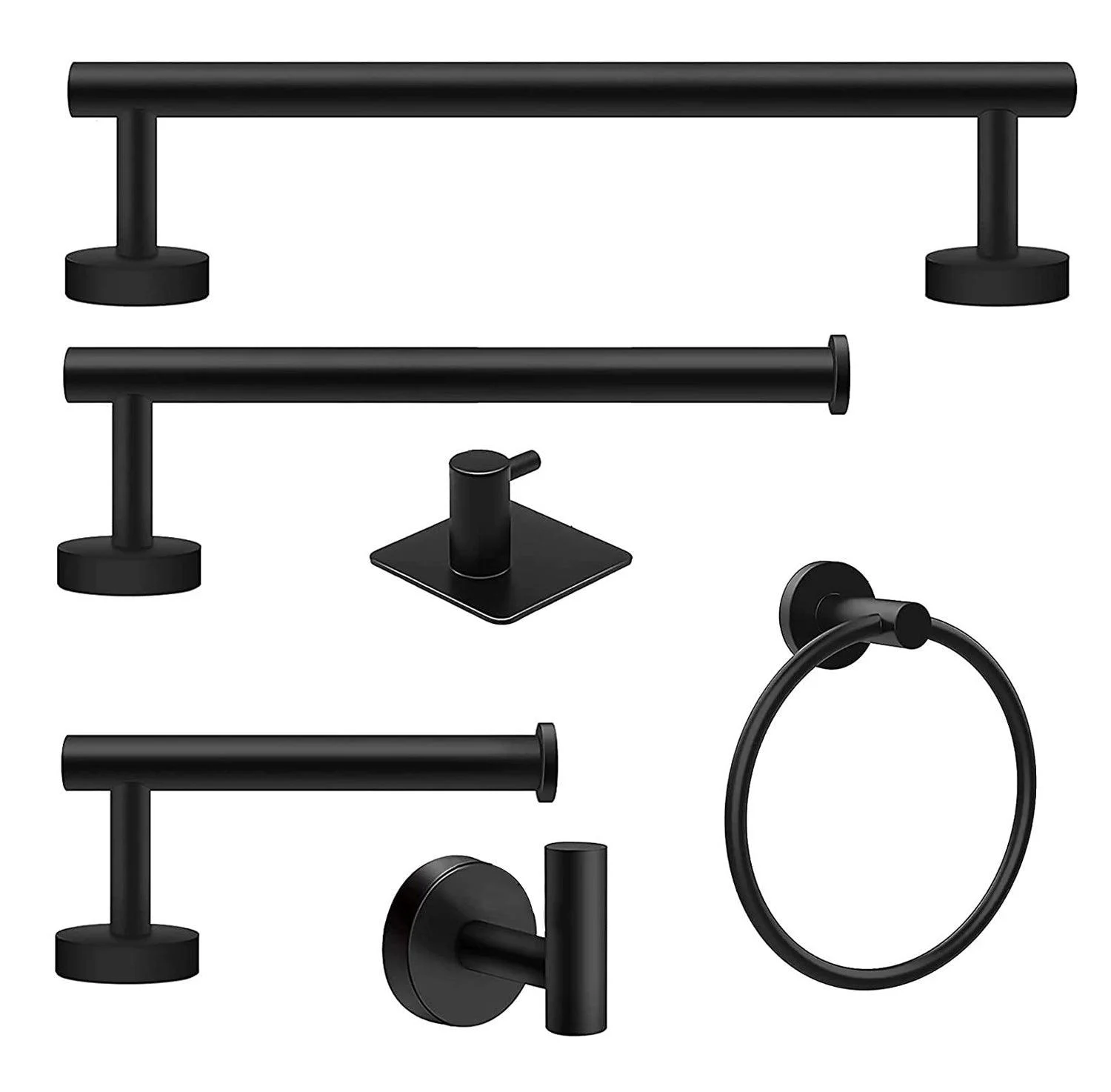 Matte Black Bathroom Hardware Set Stainless Steel Towel Bar/Paper Holder/Robe Hooks -Bathlova