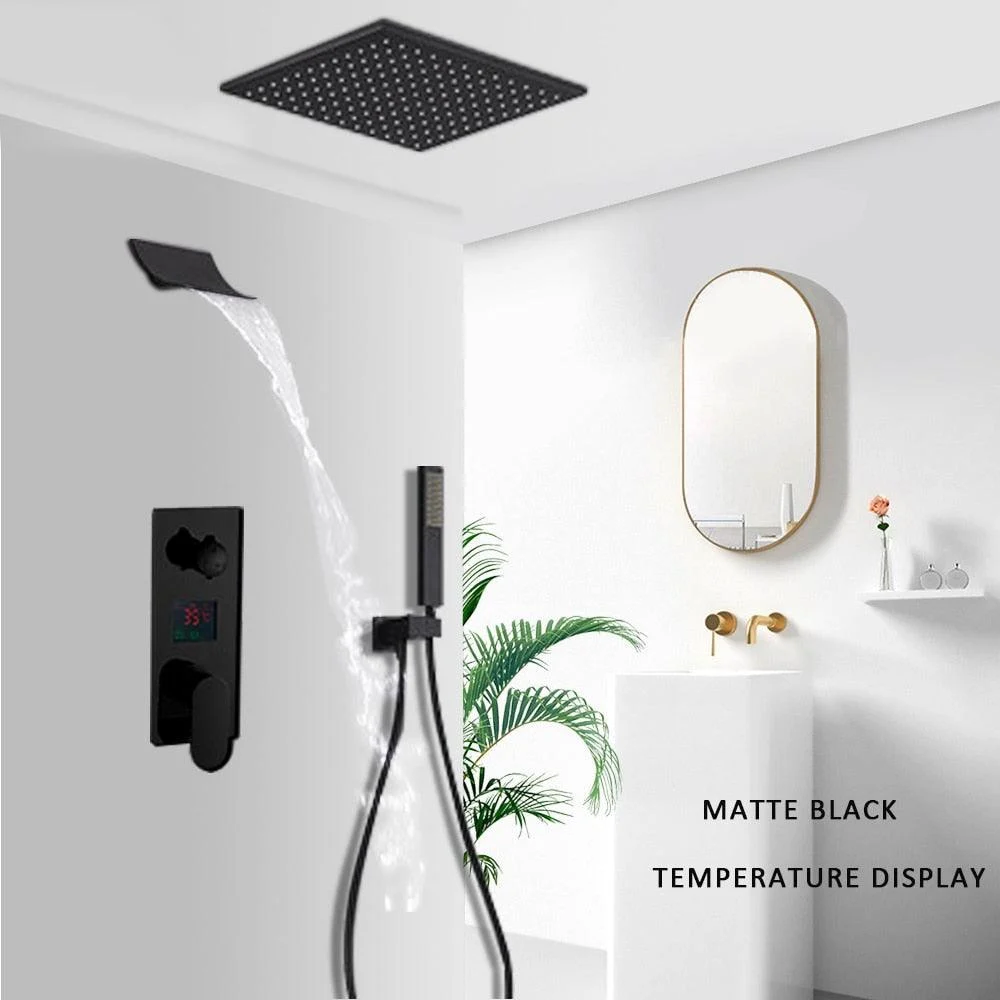 Matte Black Bathroom Shower Tap Black Digital Shower Taps Set -Bathlova