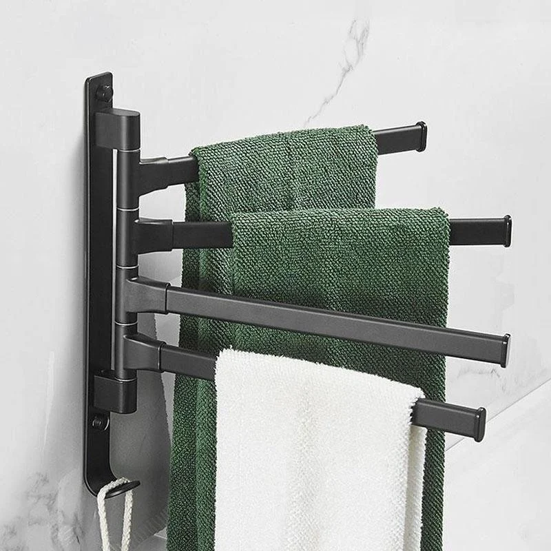 Matte Black Bathroom Swivel Towel Bar Space Saving Swinging Rack -Bathlova