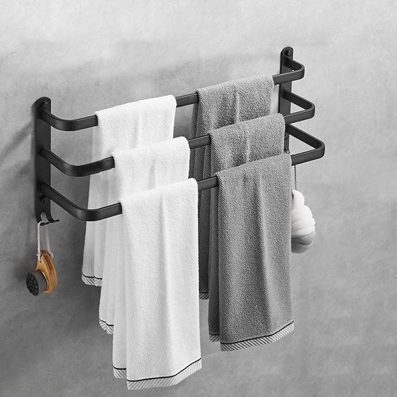 Matte Black Contemporary Bathroom Accessory Set with Bath Shelf & Towel Bar -Bathlova