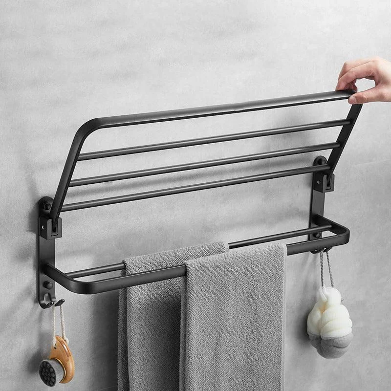 Matte Black Contemporary Bathroom Accessory Set with Bath Shelf & Towel Bar -Bathlova