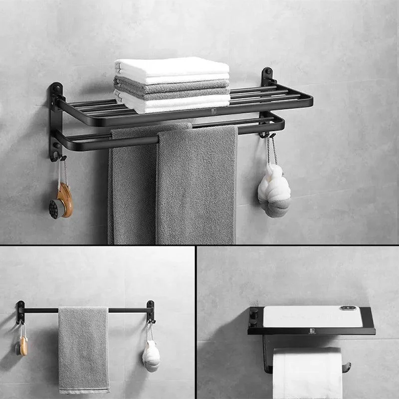 Matte Black Contemporary Bathroom Accessory Set with Bath Shelf & Towel Bar -Bathlova