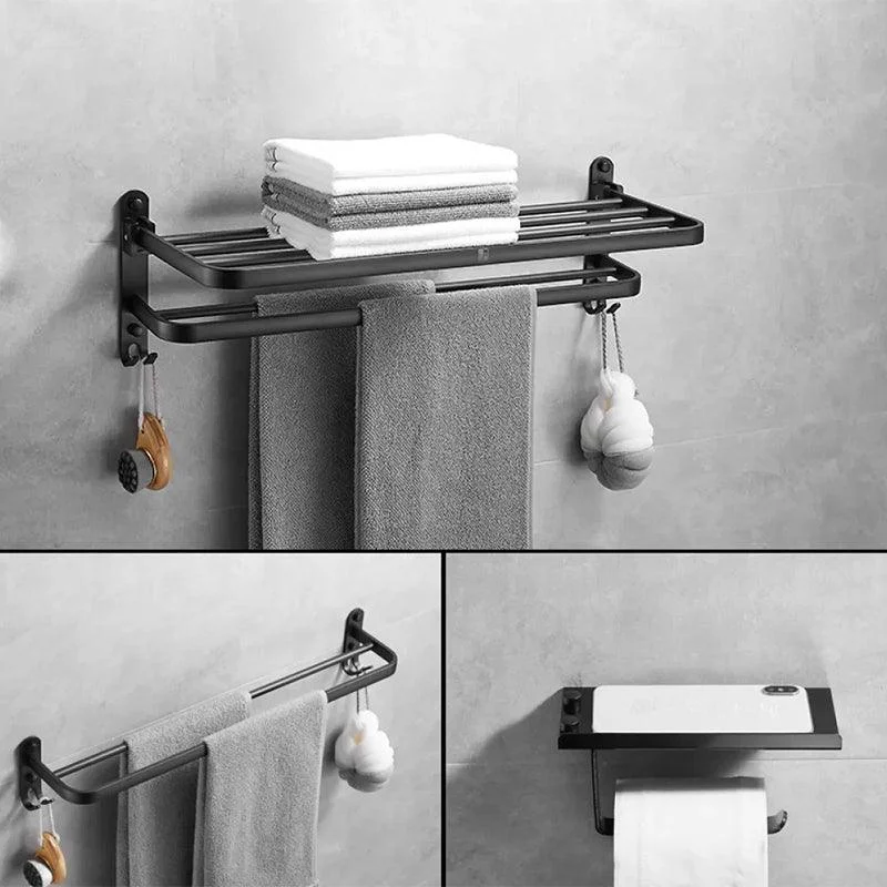 Matte Black Contemporary Bathroom Accessory Set with Bath Shelf & Towel Bar -Bathlova