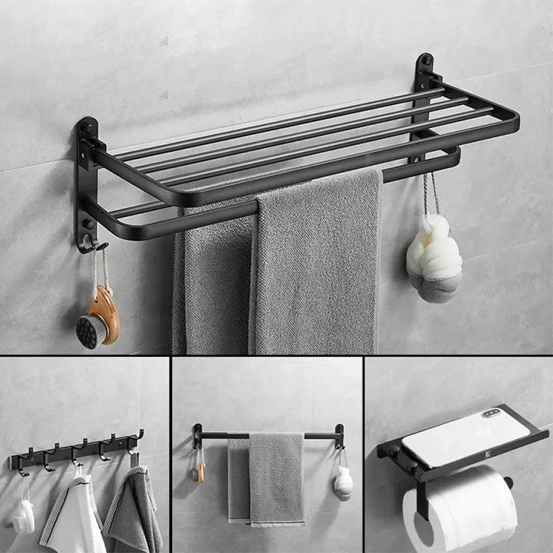 Matte Black Contemporary Bathroom Accessory Set with Bath Shelf & Towel Bar -Bathlova