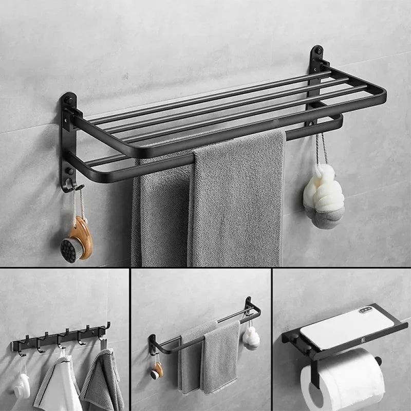 Matte Black Contemporary Bathroom Accessory Set with Bath Shelf & Towel Bar -Bathlova