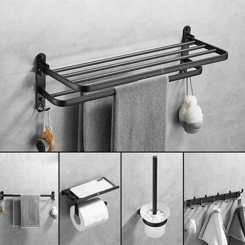 Matte Black Contemporary Bathroom Accessory Set with Bath Shelf & Towel Bar -Bathlova