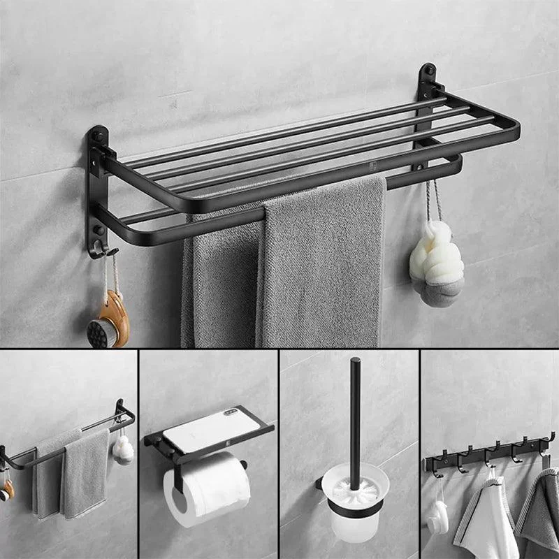 Matte Black Contemporary Bathroom Accessory Set with Bath Shelf & Towel Bar -Bathlova