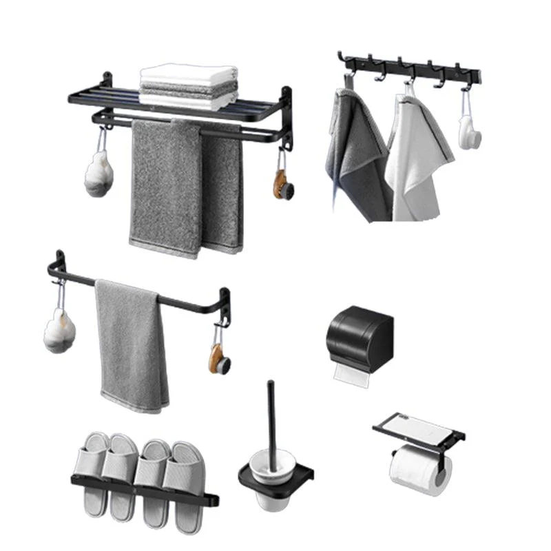 Matte Black Contemporary Bathroom Accessory Set with Bath Shelf & Towel Bar -Bathlova