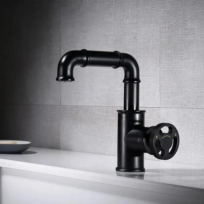 Matte Black Industrial Style Bathroom Taps Single Hole Water Mixer -Bathlova