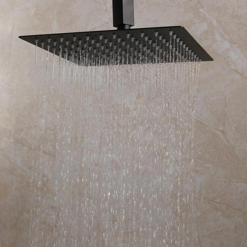 Matte Black Rainfall Tub LED Bathtub Rain Square Stainless Steel Shower Head Shower With Mixer Valve -Bathlova