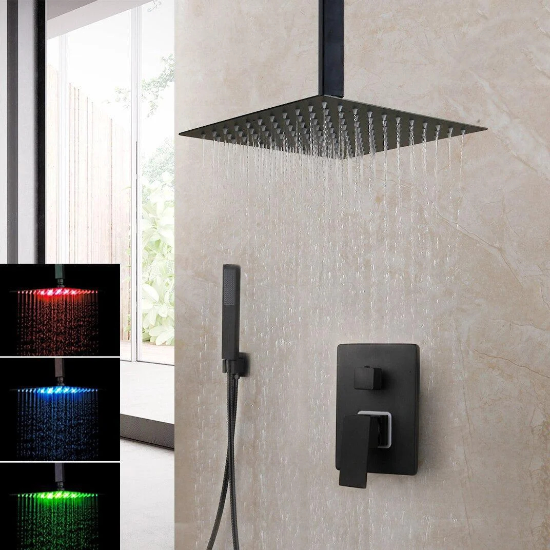 Matte Black Rainfall Tub LED Bathtub Rain Square Stainless Steel Shower Head Shower With Mixer Valve -Bathlova