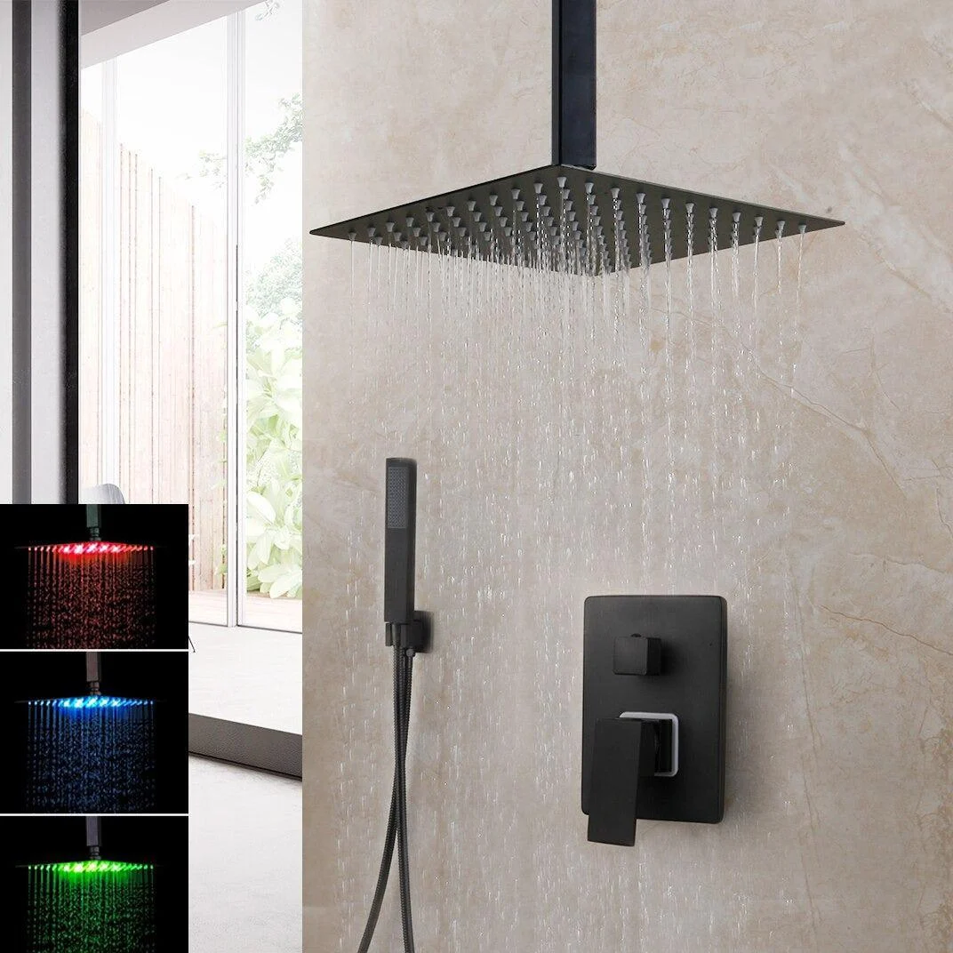 Matte Black Rainfall Tub LED Bathtub Rain Square Stainless Steel Shower Head Shower With Mixer Valve -Bathlova