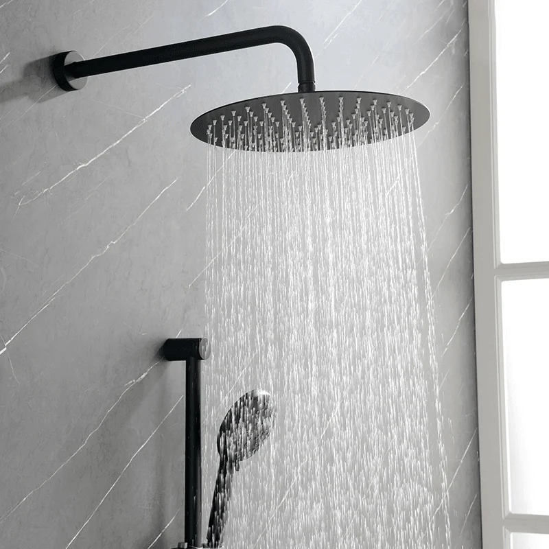 Matte Black Round 3-jet in Complete Shower System with Slide Bar Hand-Shower and Lever Handles -Bathlova