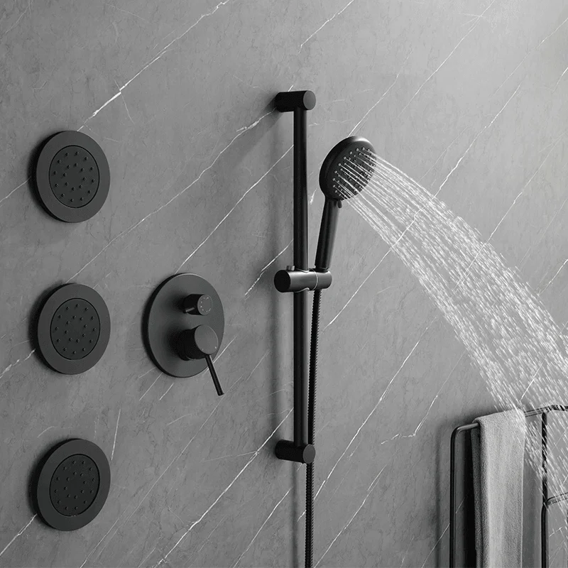 Matte Black Round 3-jet in Complete Shower System with Slide Bar Hand-Shower and Lever Handles -Bathlova