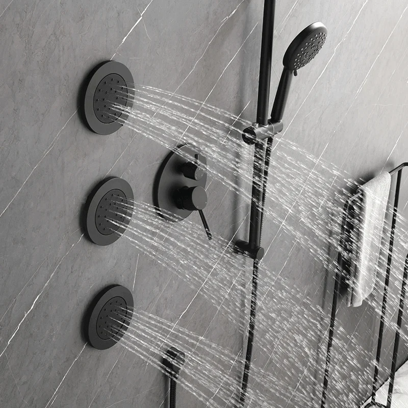 Matte Black Round 3-jet in Complete Shower System with Slide Bar Hand-Shower and Lever Handles -Bathlova