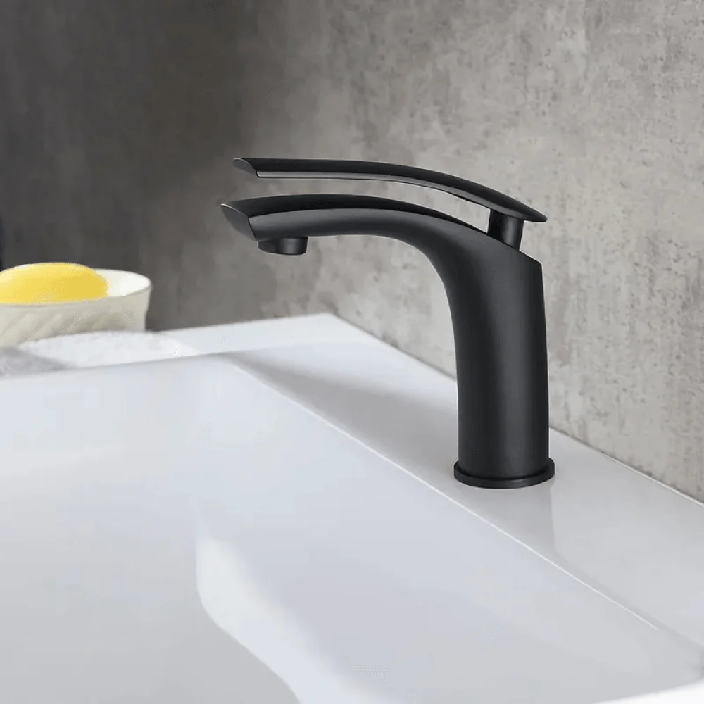 Matte Black Single Handle Bathroom Tap - Solid Brass One-Hole -Bathlova