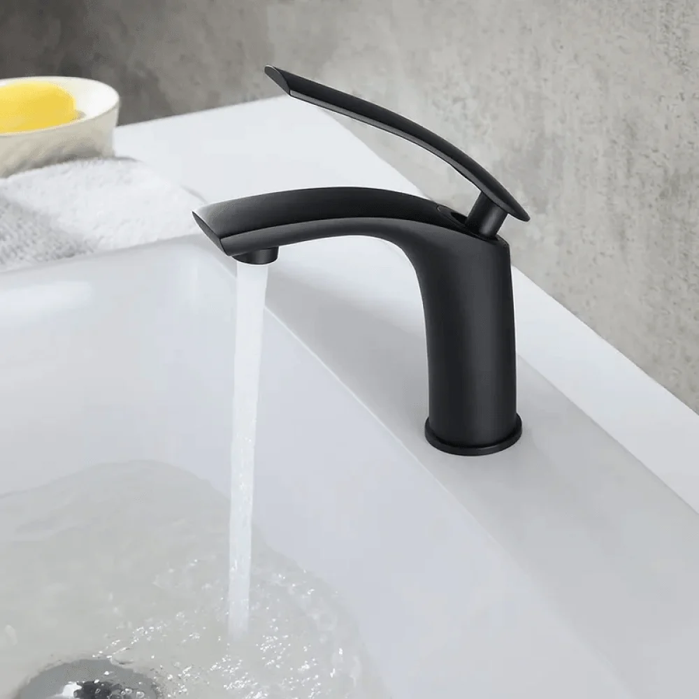 Matte Black Single Handle Bathroom Tap - Solid Brass One-Hole -Bathlova