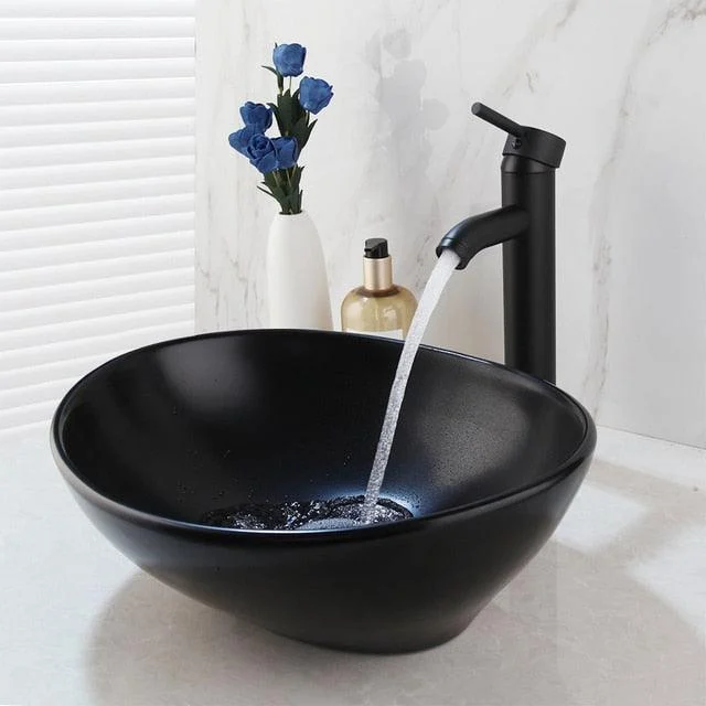 Matte Black Washbasin Lavatory Basin Bathroom Sink Tap Combo -Bathlova