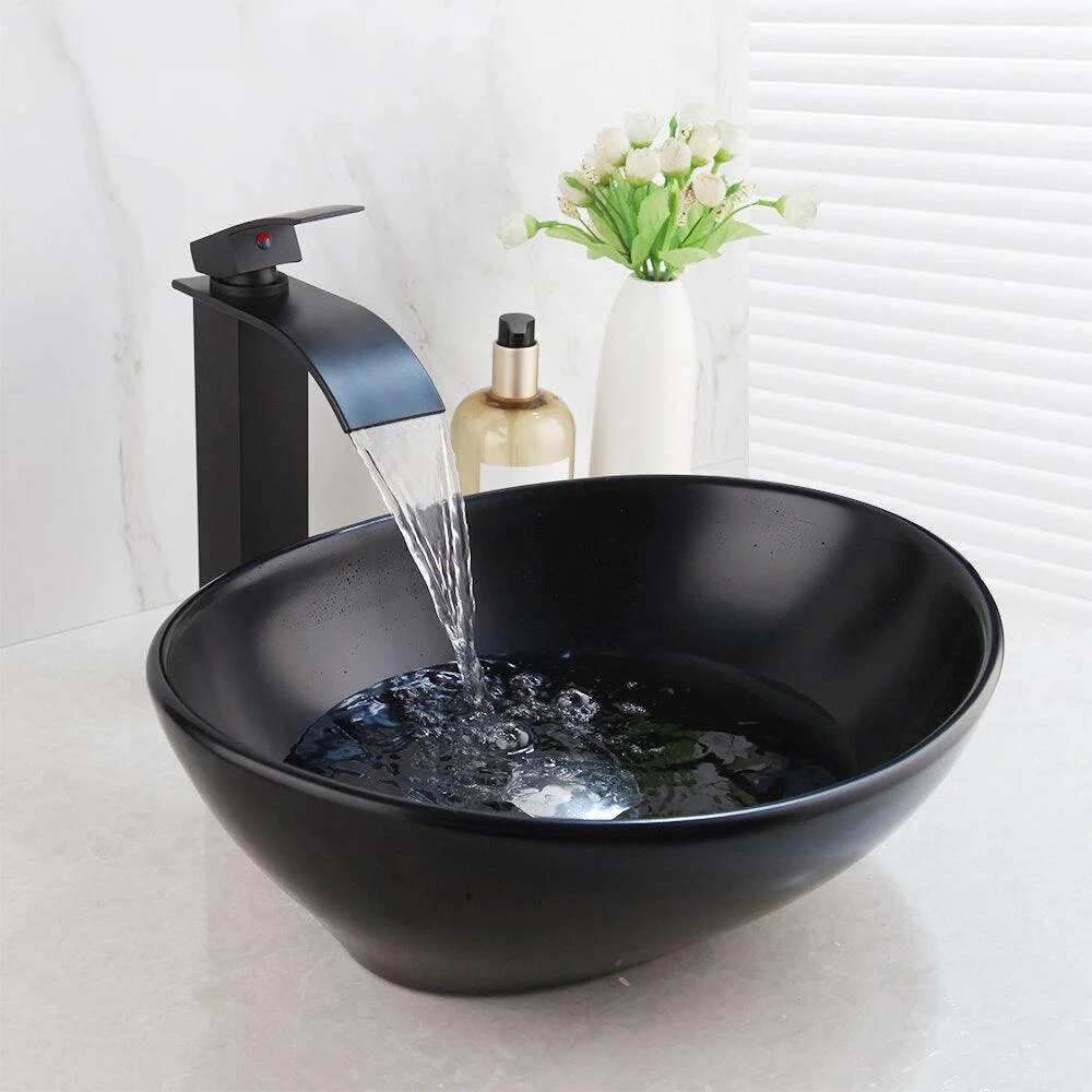 Matte Black Washbasin Lavatory Basin Bathroom Sink Tap Combo -Bathlova