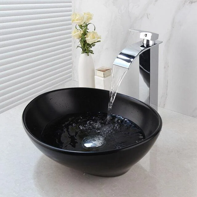 Matte Black Washbasin Lavatory Basin Bathroom Sink Tap Combo -Bathlova