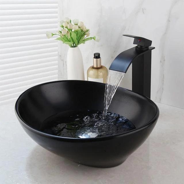 Matte Black Washbasin Lavatory Basin Bathroom Sink Tap Combo -Bathlova