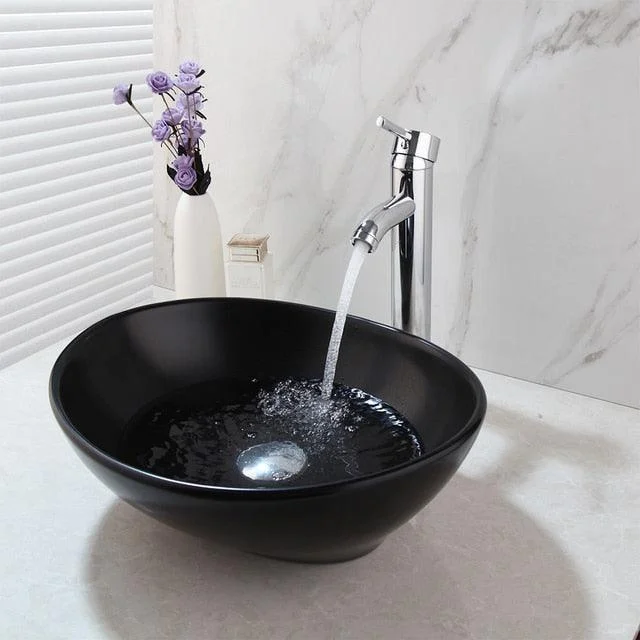 Matte Black Washbasin Lavatory Basin Bathroom Sink Tap Combo -Bathlova