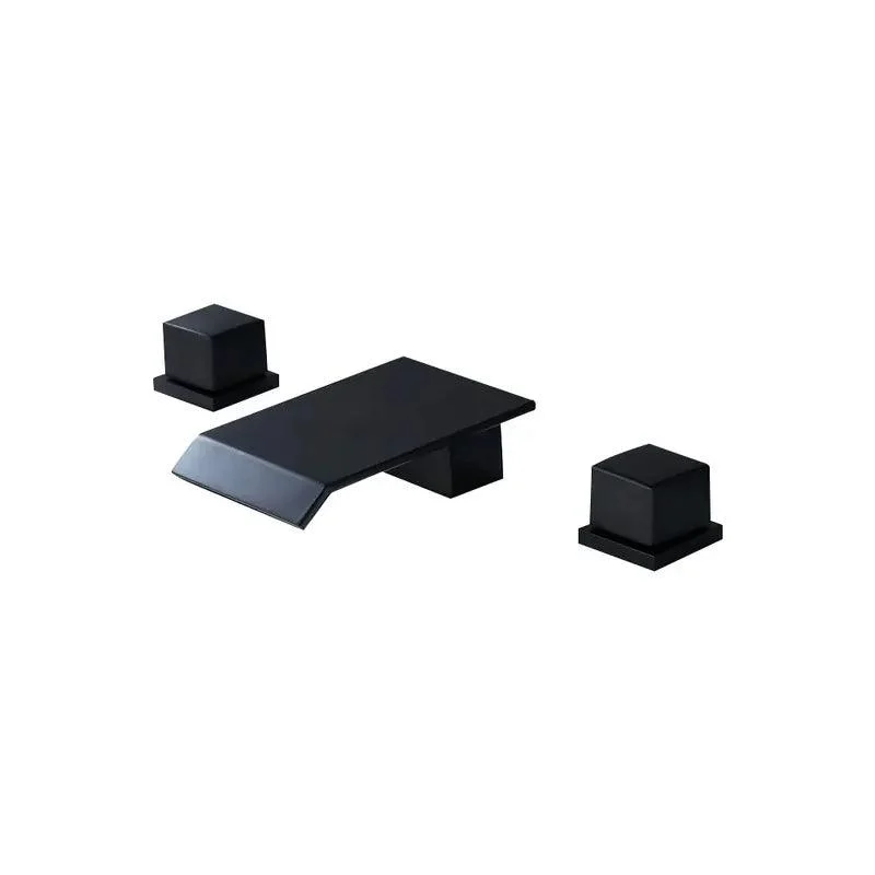 Matte Black Widespread Waterfall Bathroom Tap with Double Square Handles -Bathlova