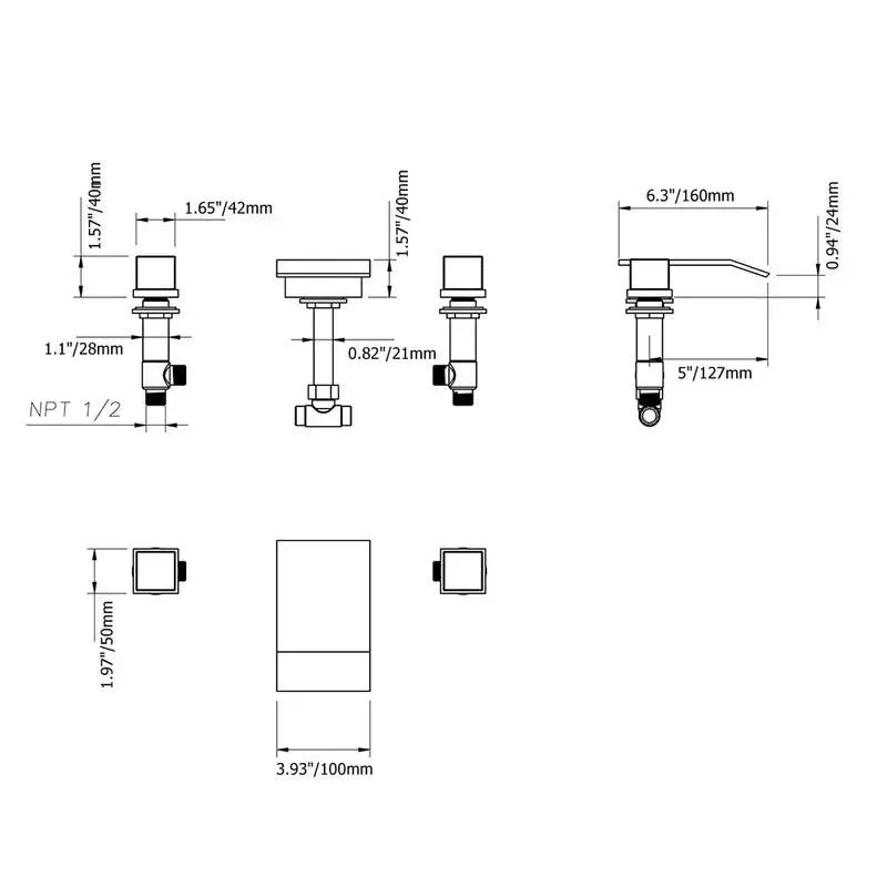 Matte Black Widespread Waterfall Bathroom Tap with Double Square Handles -Bathlova