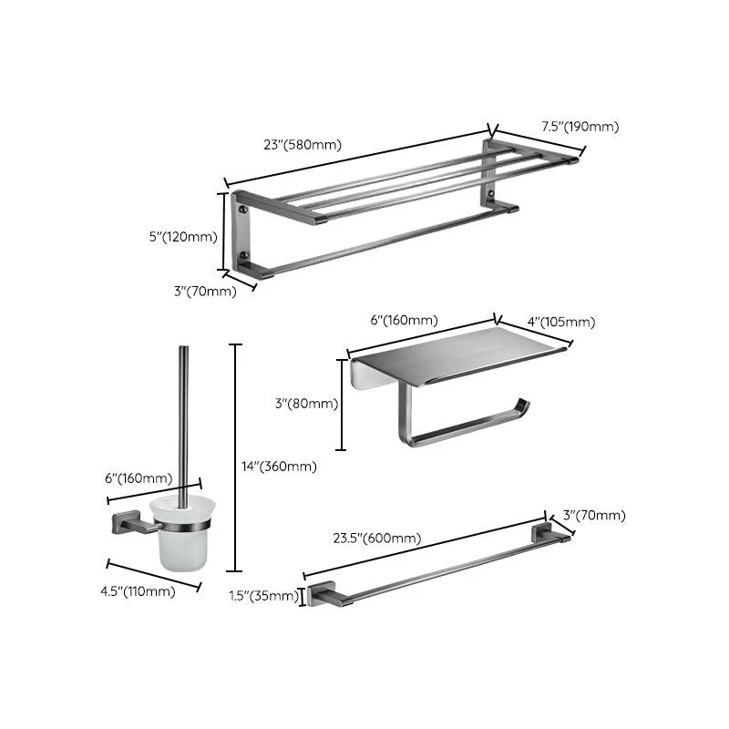 Matte Gray Bathroom Set Metal Bathroom Accessories Hardware Set -Bathlova