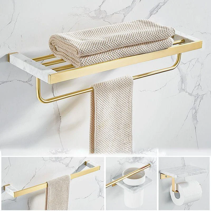 Metal and Marble Bathroom Accessory as Individual or as a Set in Gold -Bathlova