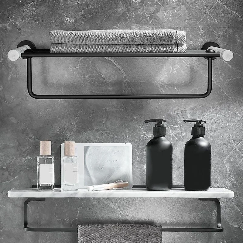 Metal & Marble Bathroom Hardware Set as Individual or as a Set in Black -Bathlova