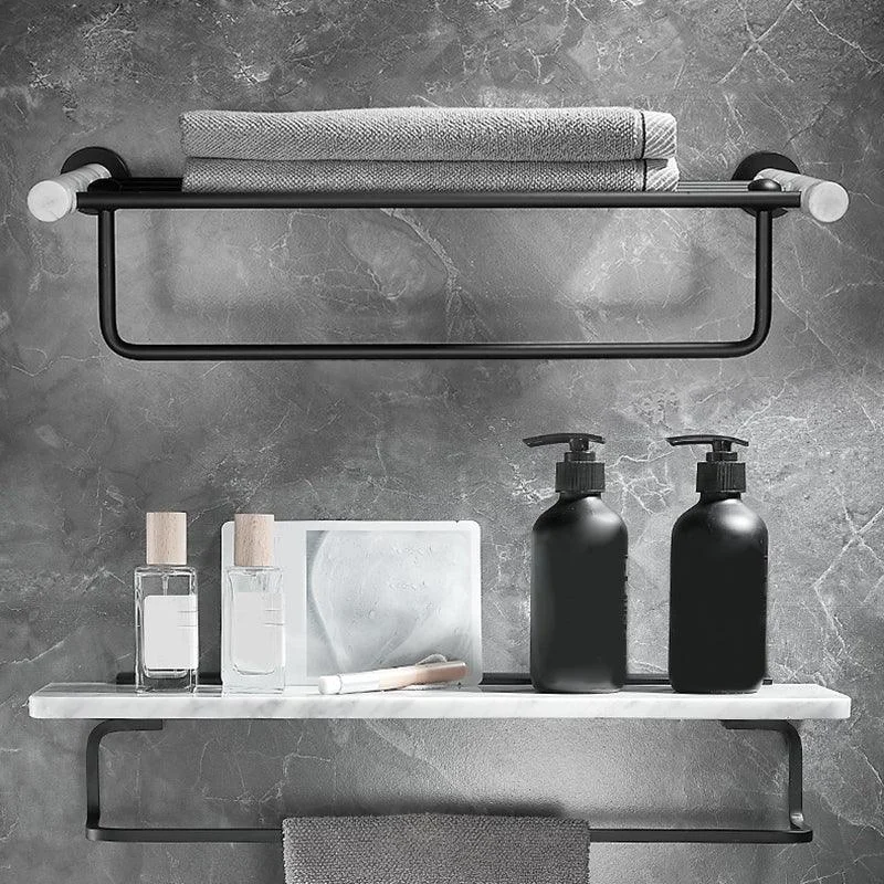 Metal & Marble Bathroom Hardware Set as Individual or as a Set in Black -Bathlova