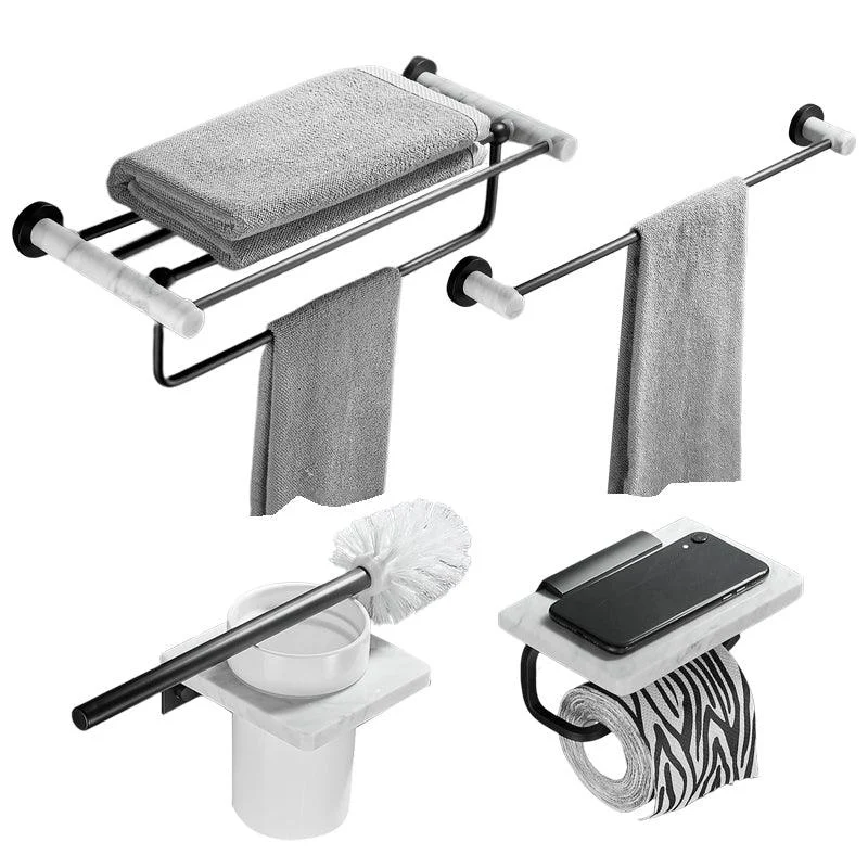 Metal & Marble Bathroom Hardware Set as Individual or as a Set in Black -Bathlova