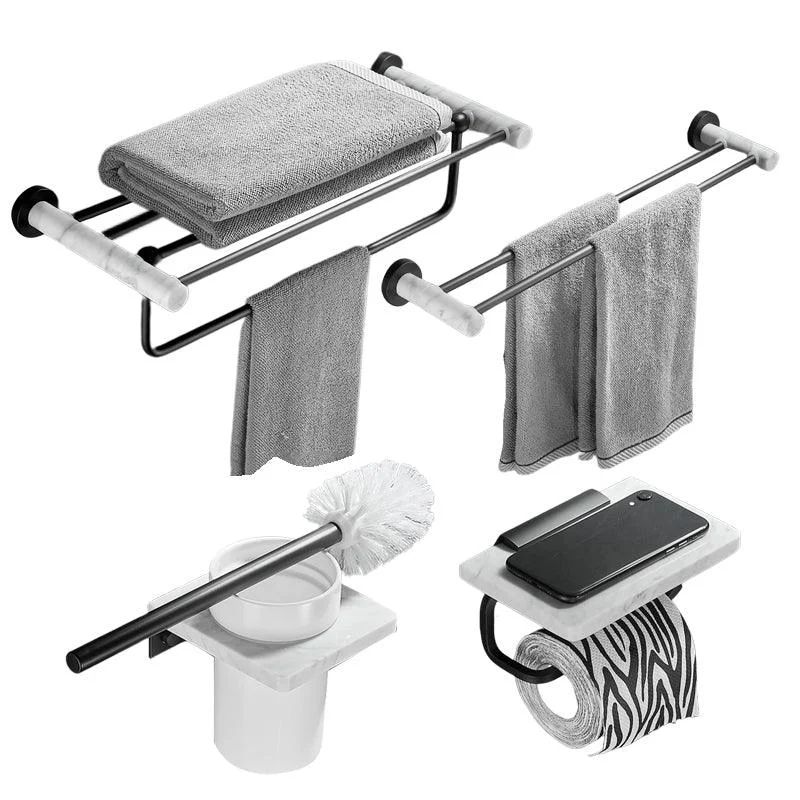 Metal & Marble Bathroom Hardware Set as Individual or as a Set in Black -Bathlova