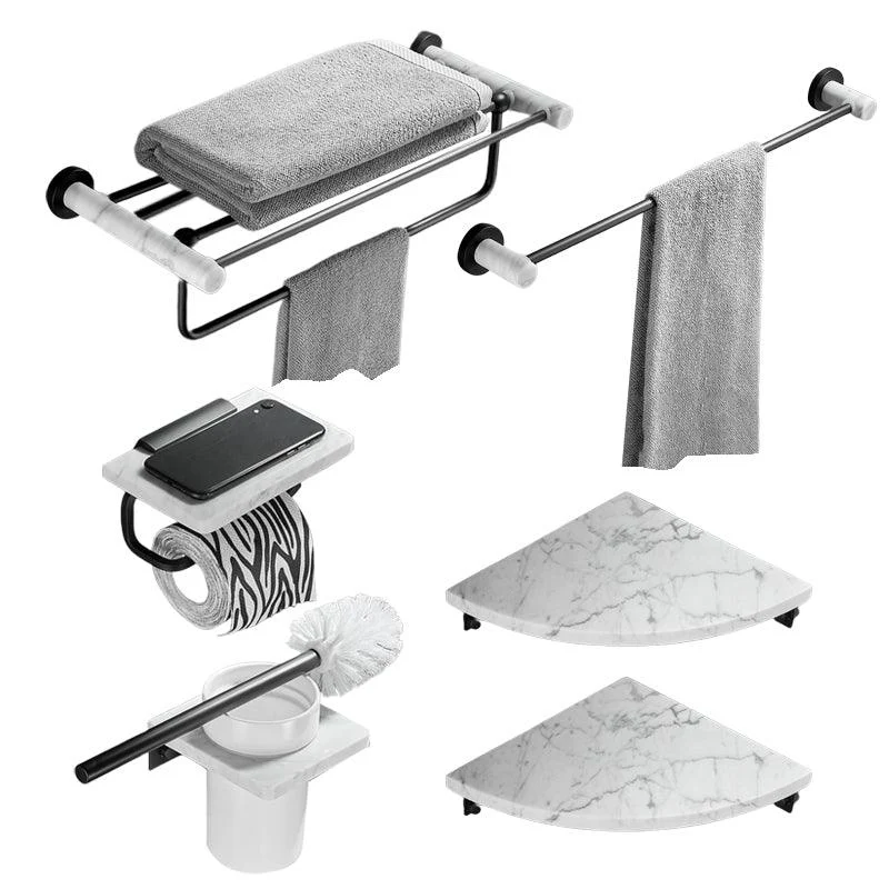 Metal & Marble Bathroom Hardware Set as Individual or as a Set in Black -Bathlova