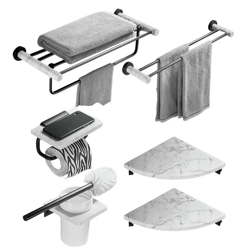 Metal & Marble Bathroom Hardware Set as Individual or as a Set in Black -Bathlova