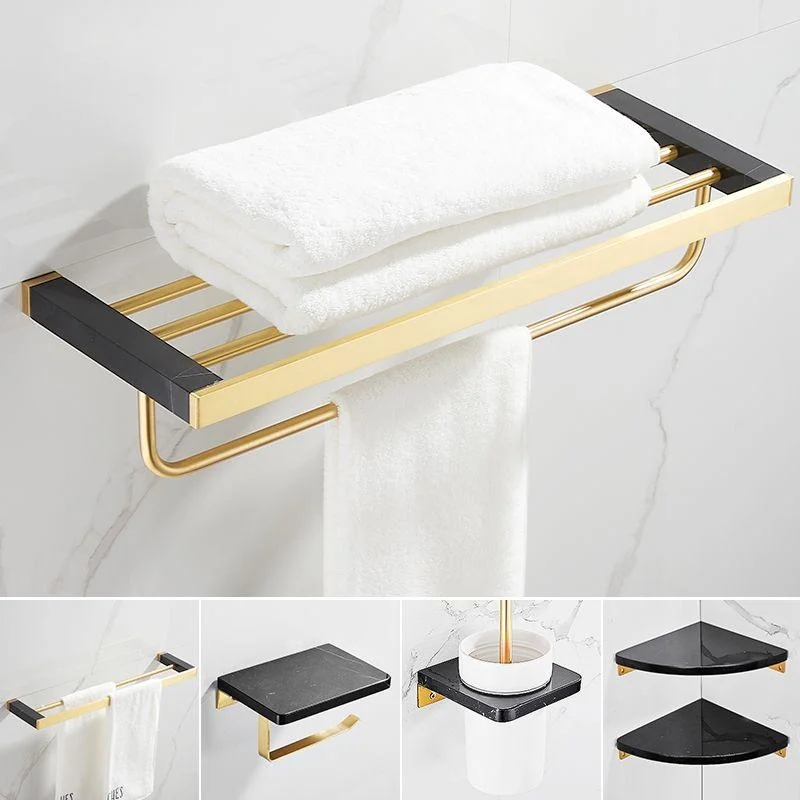 Metal and Marble Bathroom Minimalist Accessory as Individual or as a Set in Gold -Bathlova