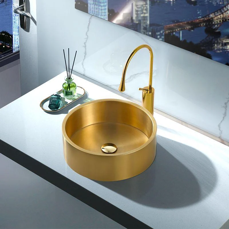 Metal Bathroom Sink Round Bathroom Sink with Overflow And Drain Assembly -Bathlova