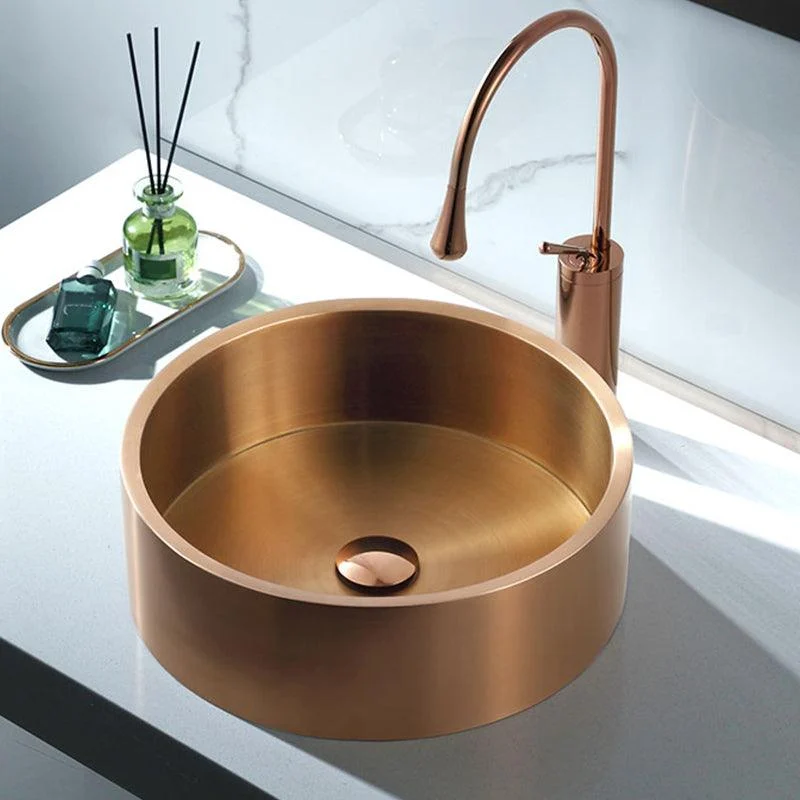 Metal Bathroom Sink Round Bathroom Sink with Overflow And Drain Assembly -Bathlova